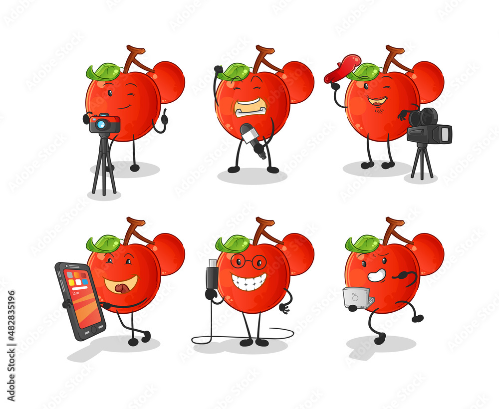 cherries technology group character. cartoon mascot vector cherries technology group character. cartoon mascot vector