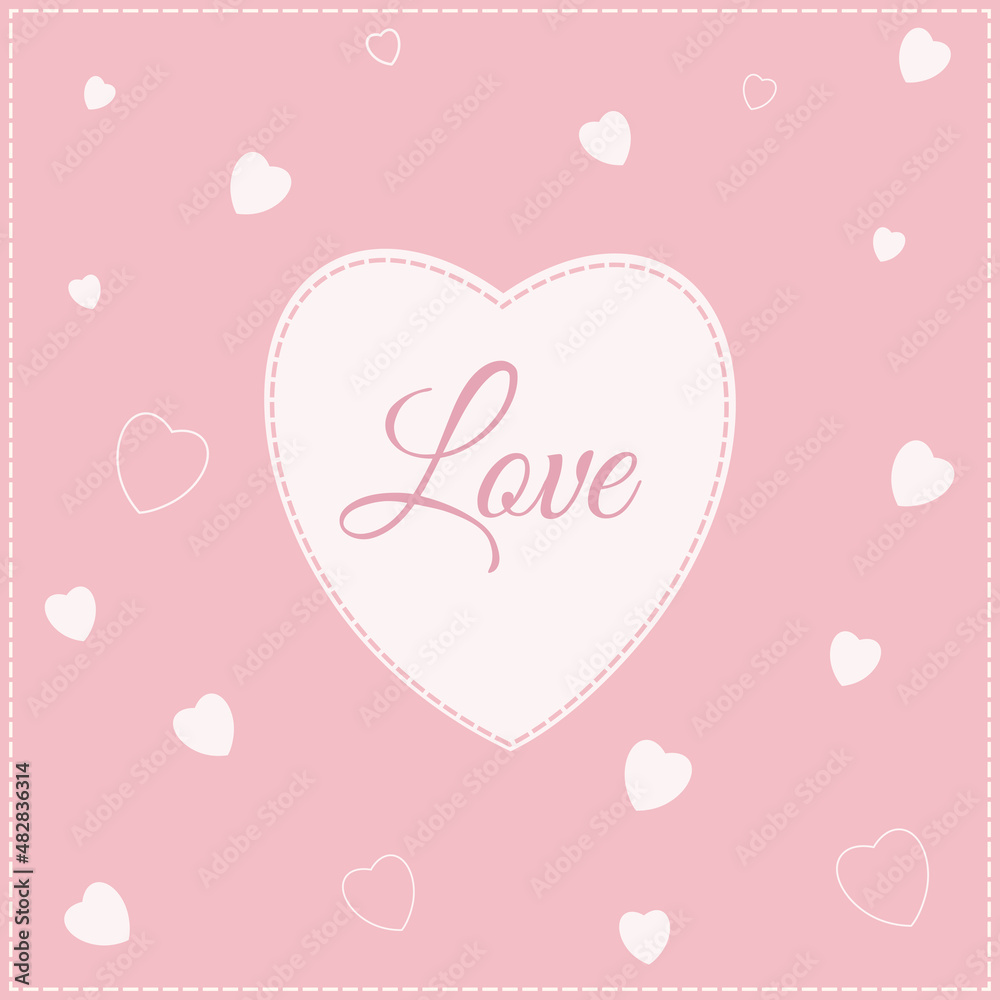 Heart Love on the pink background with hearts