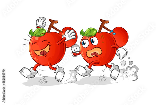 cherries play chase cartoon. cartoon mascot vector