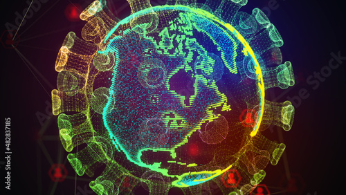 Tableau sur toile Omicron covid-19 new variant spread mutation globe world map