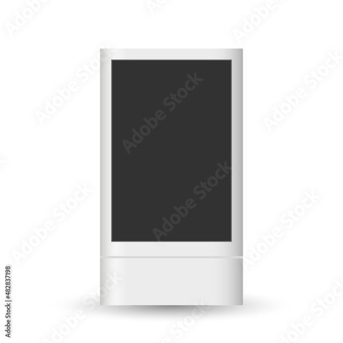 Vector realistic city light box. Outdoor advertising digital display. Silver vertical construction with Black Screen. Mockup for presentation, design, ads, pos. Empty template. Front view. EPS 10.