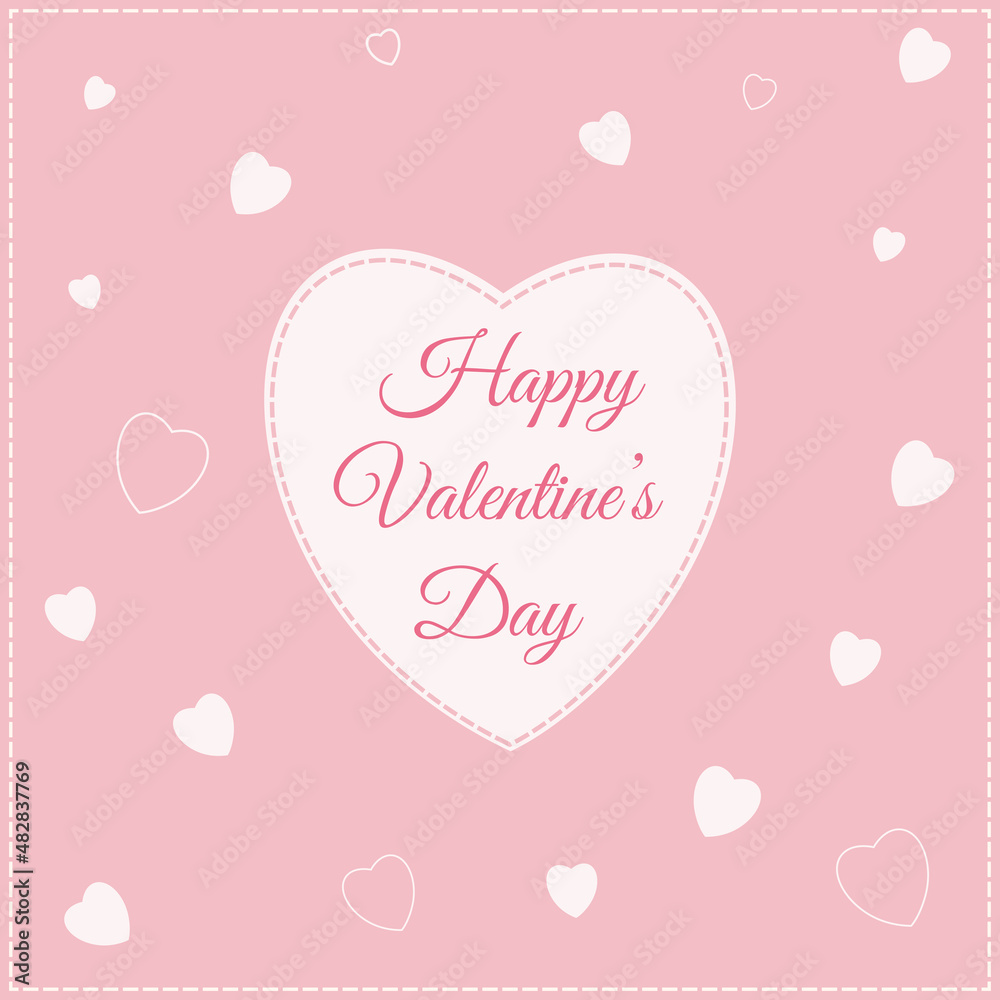 Happy Valentine's Day Heart on the pink background with hearts