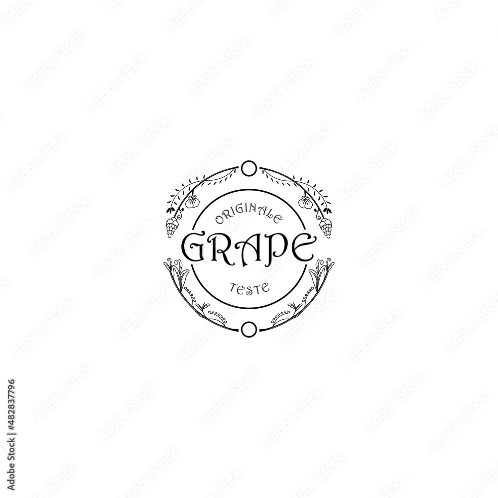 Fototapeta premium original taste of grape. circular line pattern leaf and tree trunk logo design.