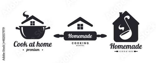 Homemade cooking logos set. kitchen phrases. Home cooking, cooked with love. Vector