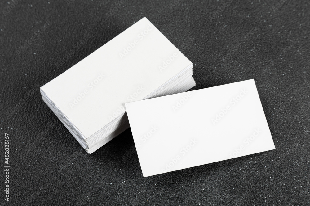 Business cards blank. Mockup on black background. Copy space for text. Business cards blank. Mockup on black background. Copy space for text.