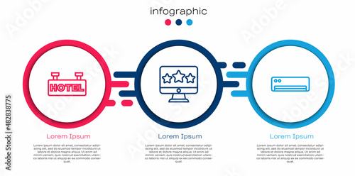 Set line Signboard with text Hotel, Five stars rating review and Air conditioner. Business infographic template. Vector