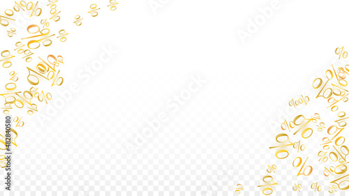 Luxury Vector Gold Percentage Sign Confetti on Transparent. Percent Sale Background. Business, Economics Print. Discount Illustration. Promotion Poster. Black Friday Banner. Special offer Template.