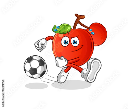 cherries kicking the ball cartoon. cartoon mascot vector