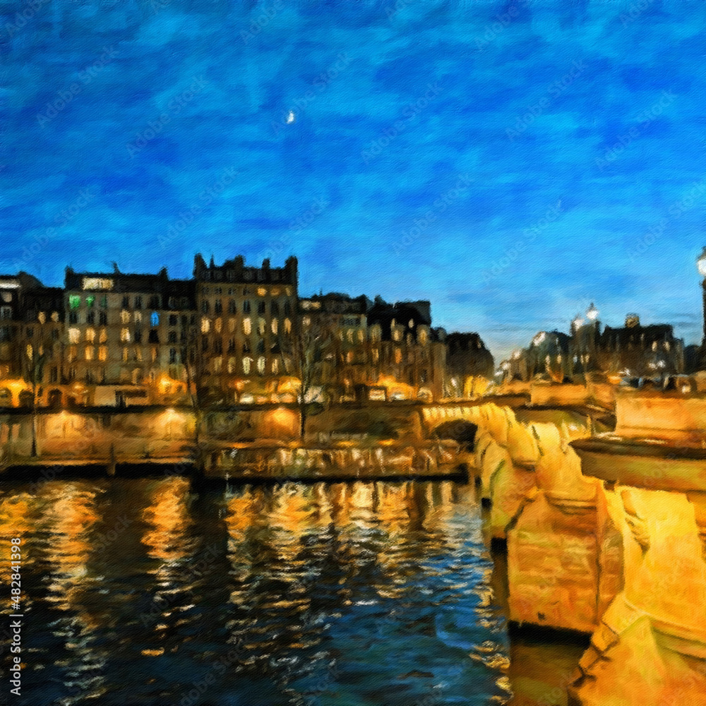 Fototapeta premium beautiful city view artwork. watercolor and oil painting mixed style. digital artwork in big size for print or graphic design