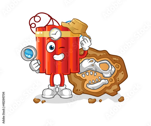 dynamite archaeologists with fossils mascot. cartoon vector