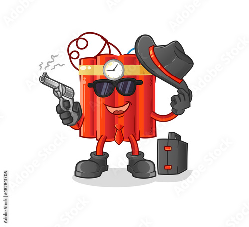 dynamite mafia with gun character. cartoon mascot vector