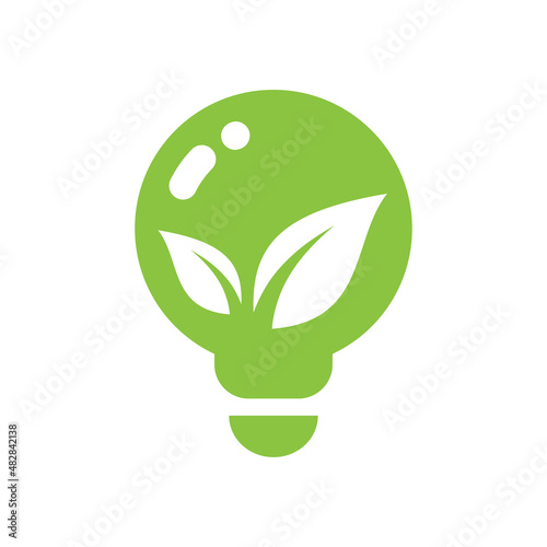 Light bulb with leaf green filled vector icon. Green energy, eco friendly lightbulb and leaves.