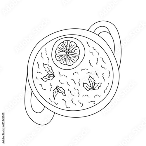 Vegetarian traditional Greek soup with lentils. Vector hand-drawn illustration. Design element for menu cafe, bistro, restaurant.