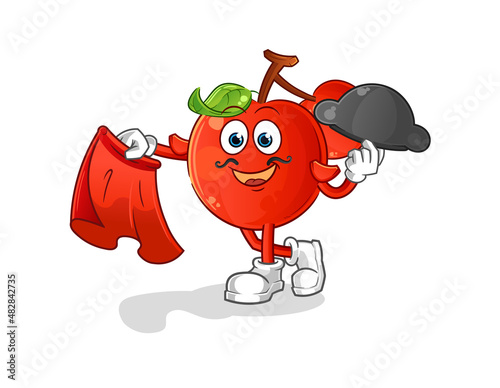 cherries matador with red cloth illustration. character vector