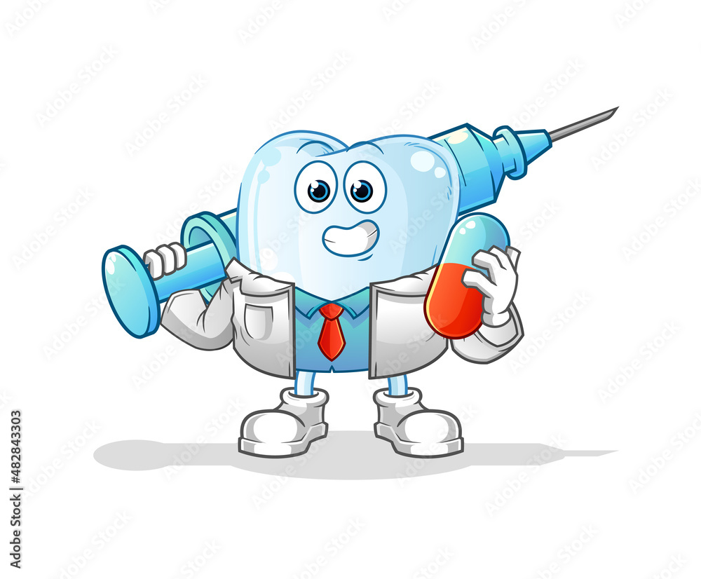 tooth doctor holding medichine and injection