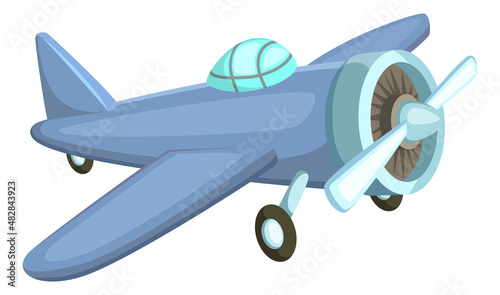 Vintage plane in cartoon style. Child airplane toy