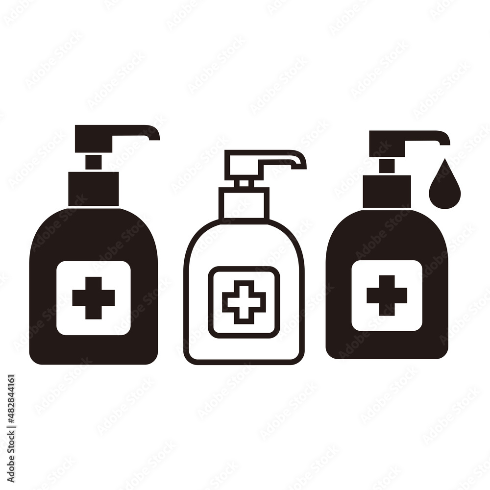 Hand sanitizer icon vector set. Disinfection. Hand sanitizer bottle icon symbol Hand sanitizer icon vector set. Disinfection. Hand sanitizer bottle icon symbol