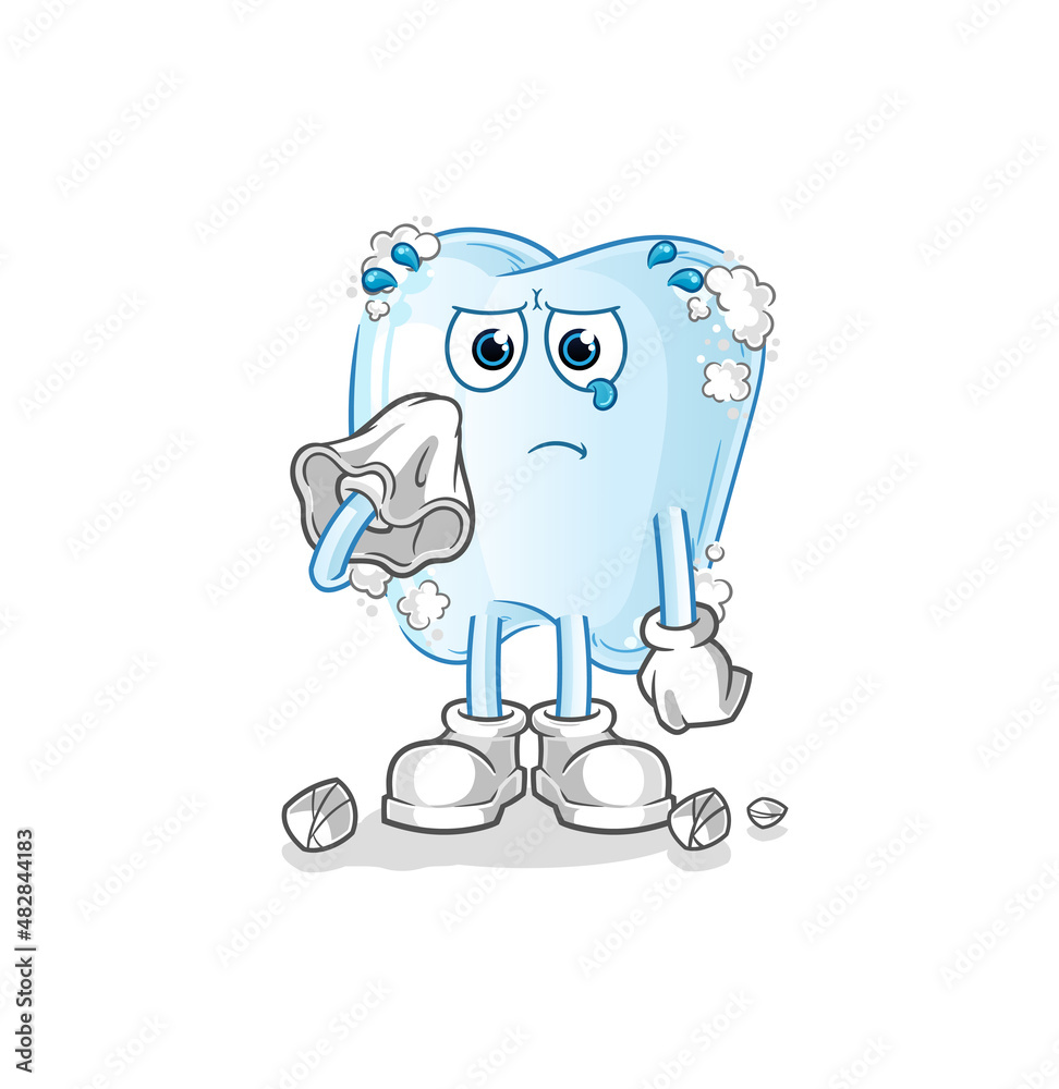 tooth with foam cry with a tissue. cartoon mascot vector tooth with foam cry with a tissue. cartoon mascot vector