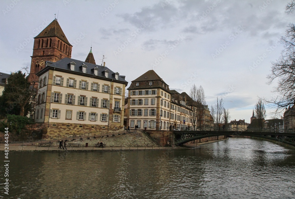 The buildings on canal in Strasbourg, France.