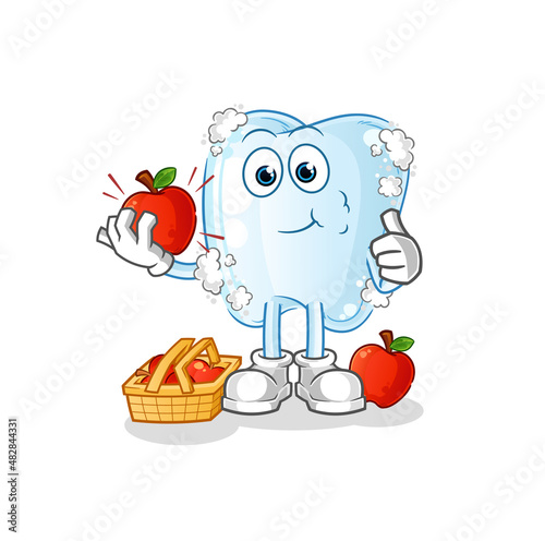 tooth with foam eating an apple illustration. character vector