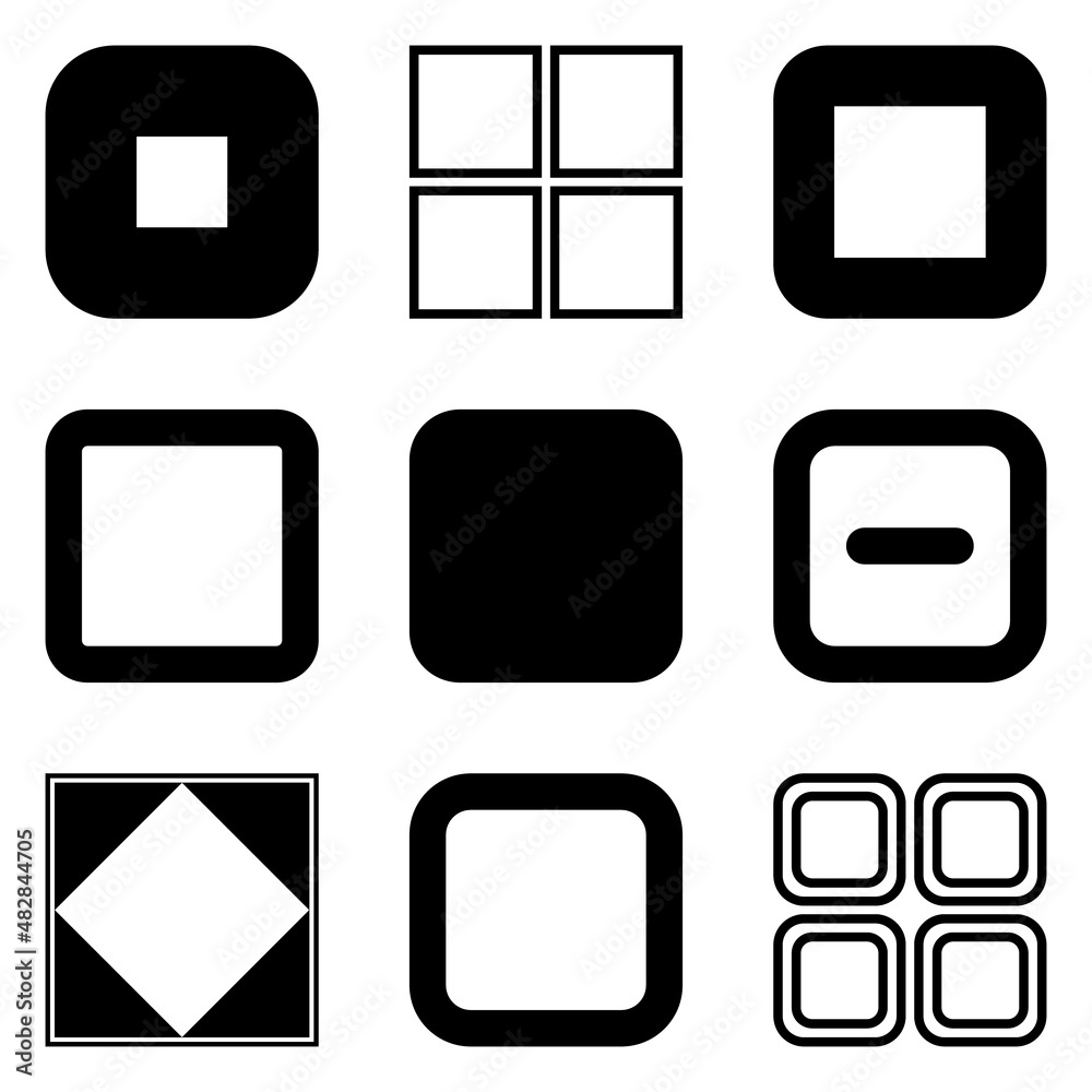 Square Flat Icon Set Isolated On White Background Square Flat Icon Set Isolated On White Background