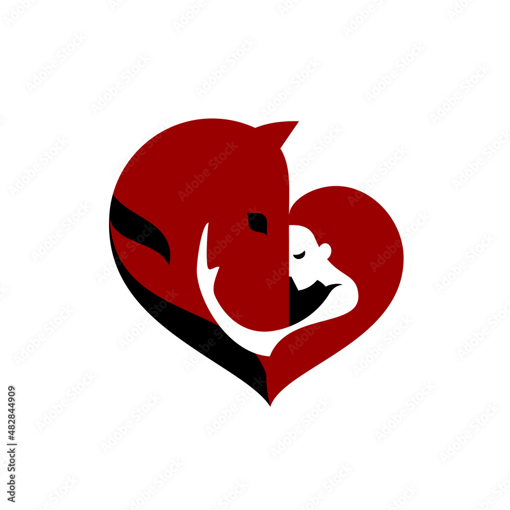 Horse logo. Beautiful woman hugging a horse Horse logo. Beautiful woman hugging a horse
