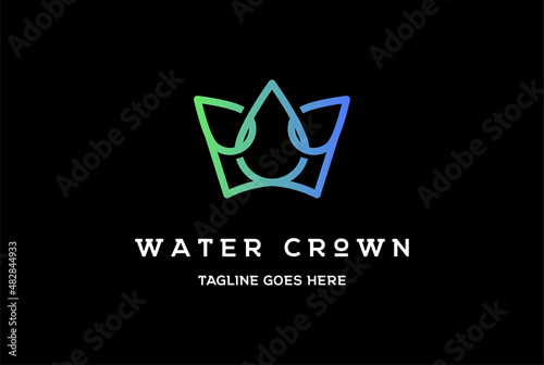 Blue King Crown with Aqua Water drop logo design