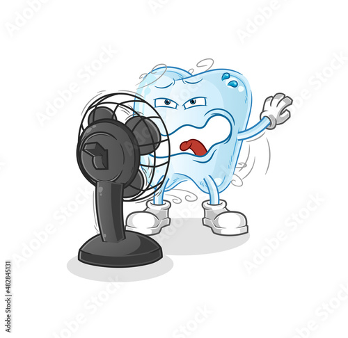 tooth in front of the fan character. cartoon mascot vector