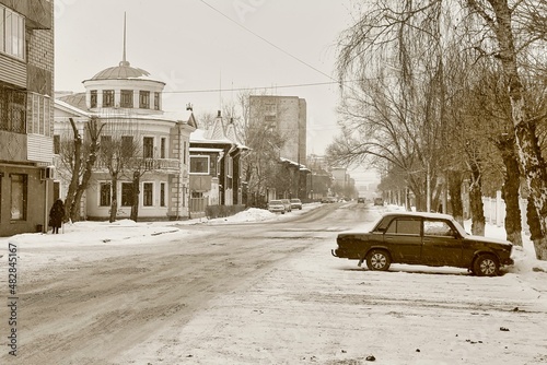 The street of Krasnoyarsk in winter, Russia.