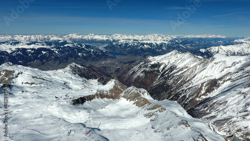 Amazing view from a drone over the snowy mountain hills