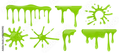 slime drops. Mud dripping green slime set vector illustration