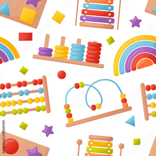 pattern with children's educational toys. cartoon style