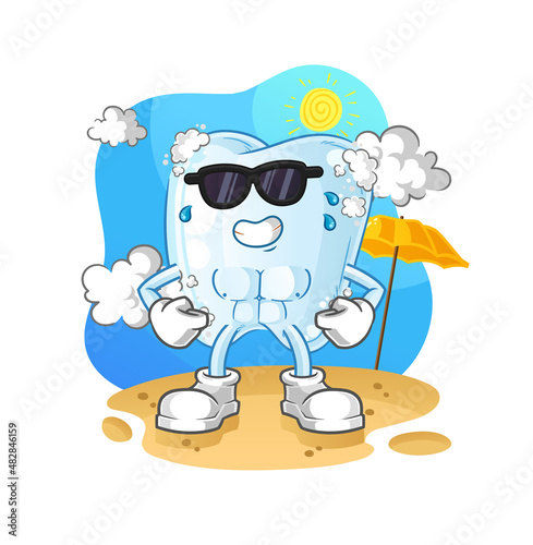 tooth with foam sunbathing in summer. character vector