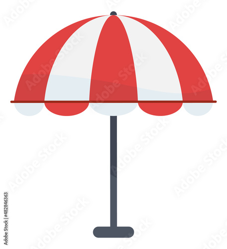 Red striped beach umbrella. Summer cafe awning