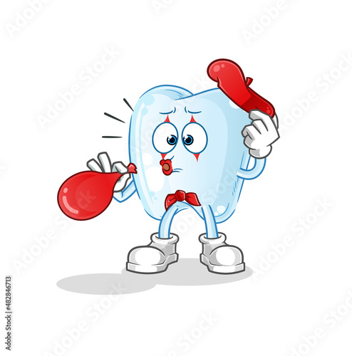 tooth pantomime blowing balloon. cartoon mascot vector