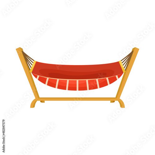 Vector illustration of a hammock on a wooden stand.
