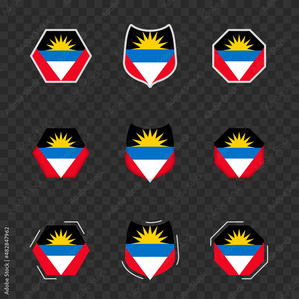 National symbols of Antigua and Barbuda on a dark transparent background, vector flags of Antigua and Barbuda. National symbols of Antigua and Barbuda on a dark transparent background, vector flags of Antigua and Barbuda.