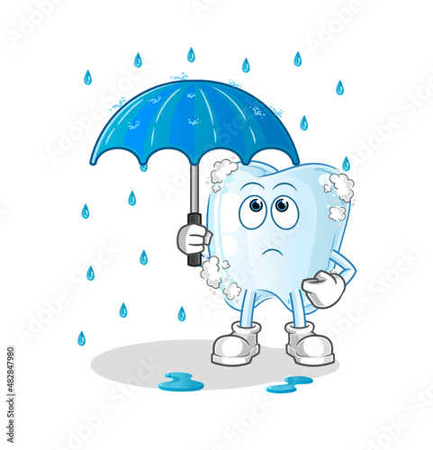 tooth with foam holding an umbrella illustration. character vector