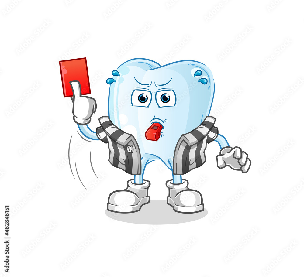 tooth referee with red card illustration. character vector tooth referee with red card illustration. character vector