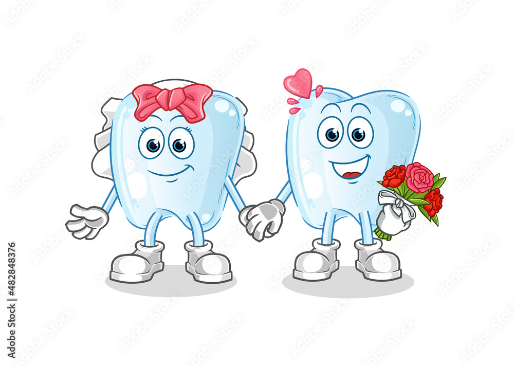 Obraz premium tooth wedding cartoon. cartoon mascot vector