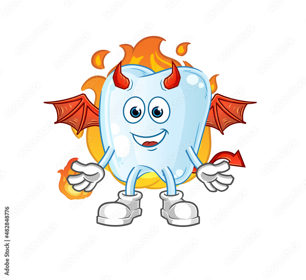 Fototapeta premium tooth demon with wings character. cartoon mascot vector