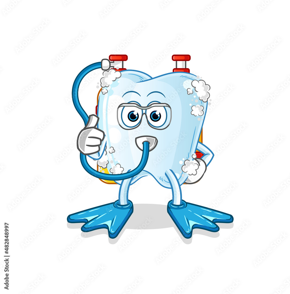 tooth with foam diver cartoon. cartoon mascot vector