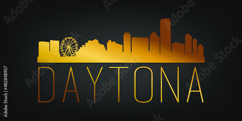 Daytona Beach, FL, USA Gold Skyline City Silhouette Vector. Golden Design Luxury Style Icon Symbols. Travel and Tourism Famous Buildings.