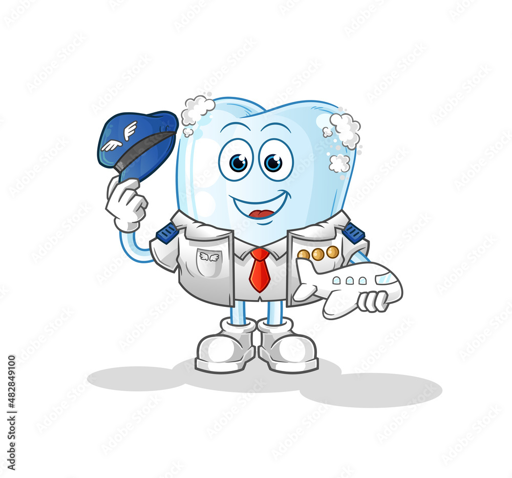 tooth with foam pilot mascot. cartoon vector tooth with foam pilot mascot. cartoon vector