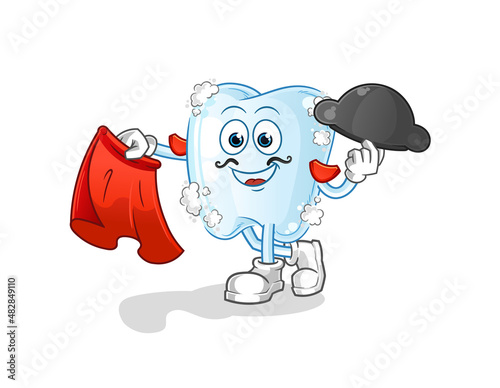 tooth with foam matador with red cloth illustration. character vector