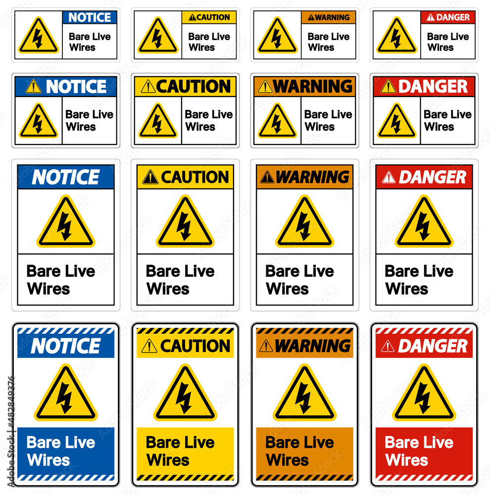 Danger Bare live Wires Sign On White Background Danger Bare live Wires Sign On White Background