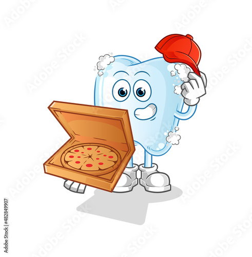 tooth with foam pizza delivery boy vector. cartoon character