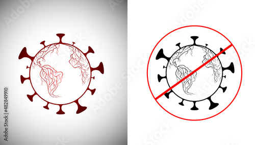 covid-19 colonal virus  on the globe vector photo