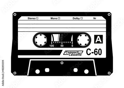 Silhouette of vintage audio cassete tape. Easy to edit vector without gradients.