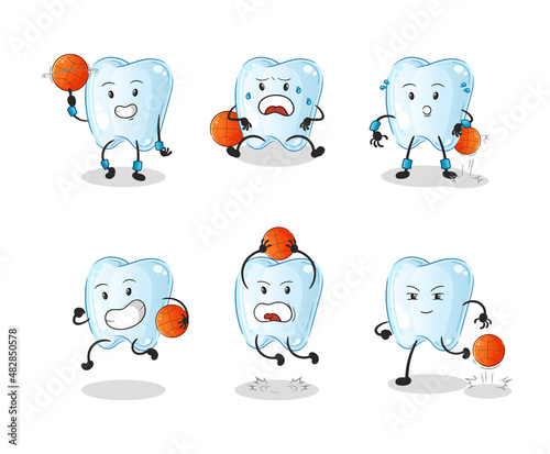 tooth basketball player group character. mascot vector
